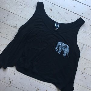 Black Crop Top with Elephant Print